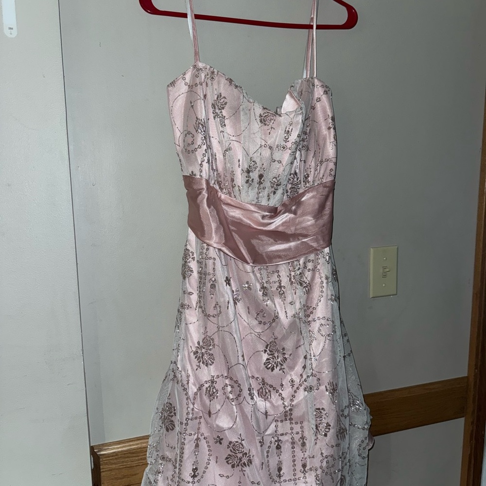 Deb Strapless Pink and Silver Dress
